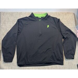 Prince Pickleball Track Jacket Mens Black Quarter Zip Green Logo C 25 in L 27 in